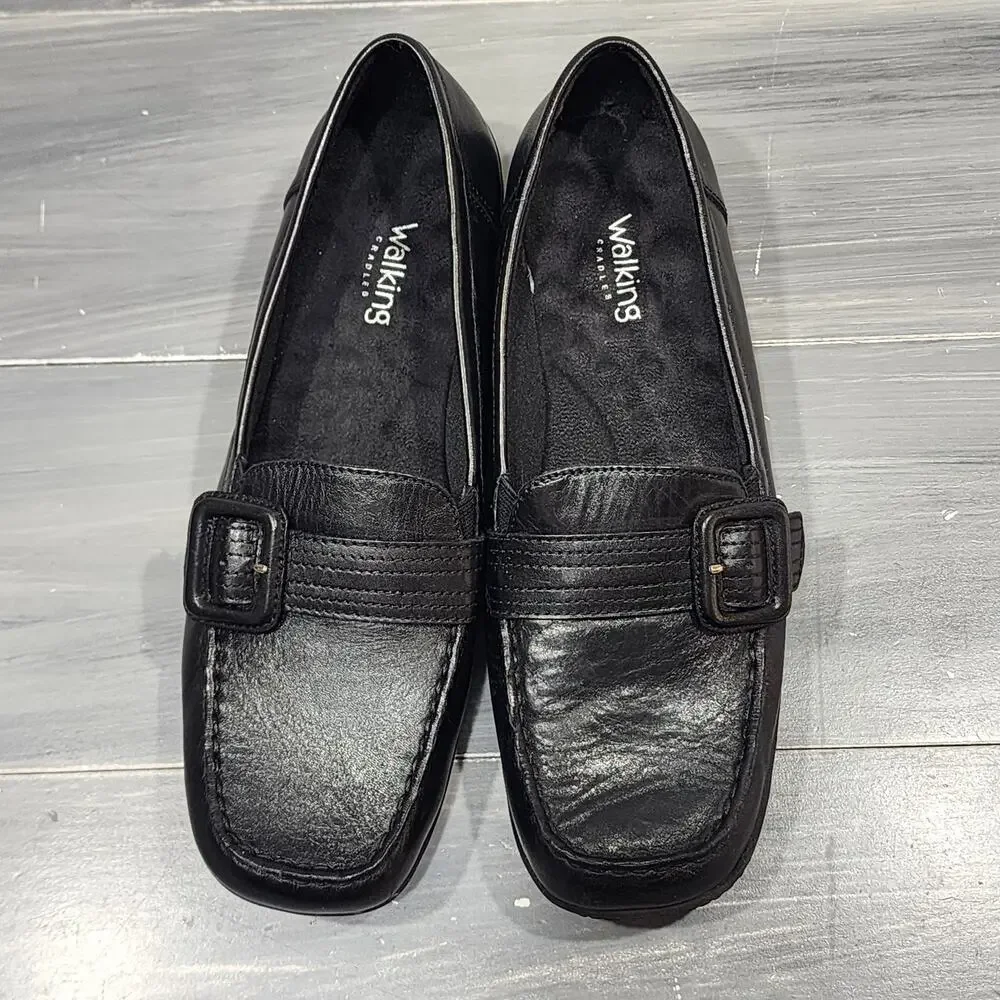 Walking Cradle Leather Loafers Comfort Shoes Black‎ Size 9 B Buckle Detail